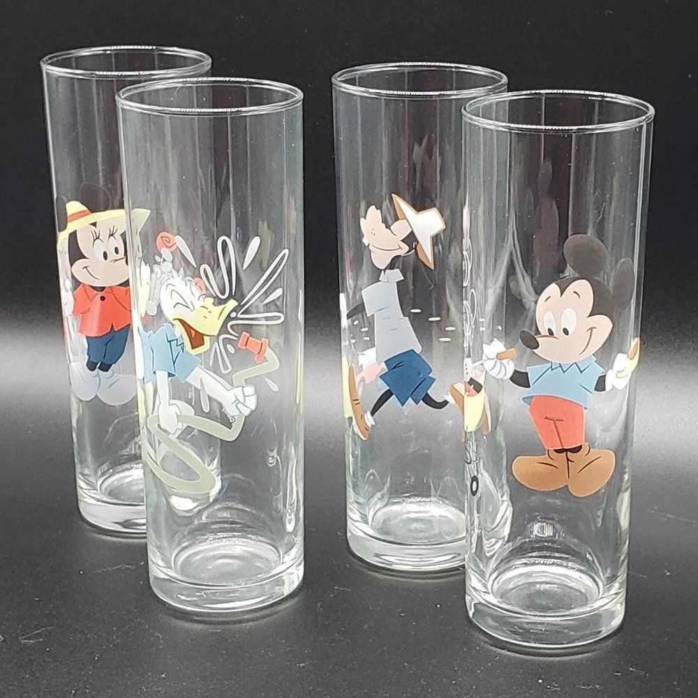 Disney Set of 4 Vintage Mickey Mouse & Friends Gardening BBQ Iced Tea Glasses - Picture 3 of 12